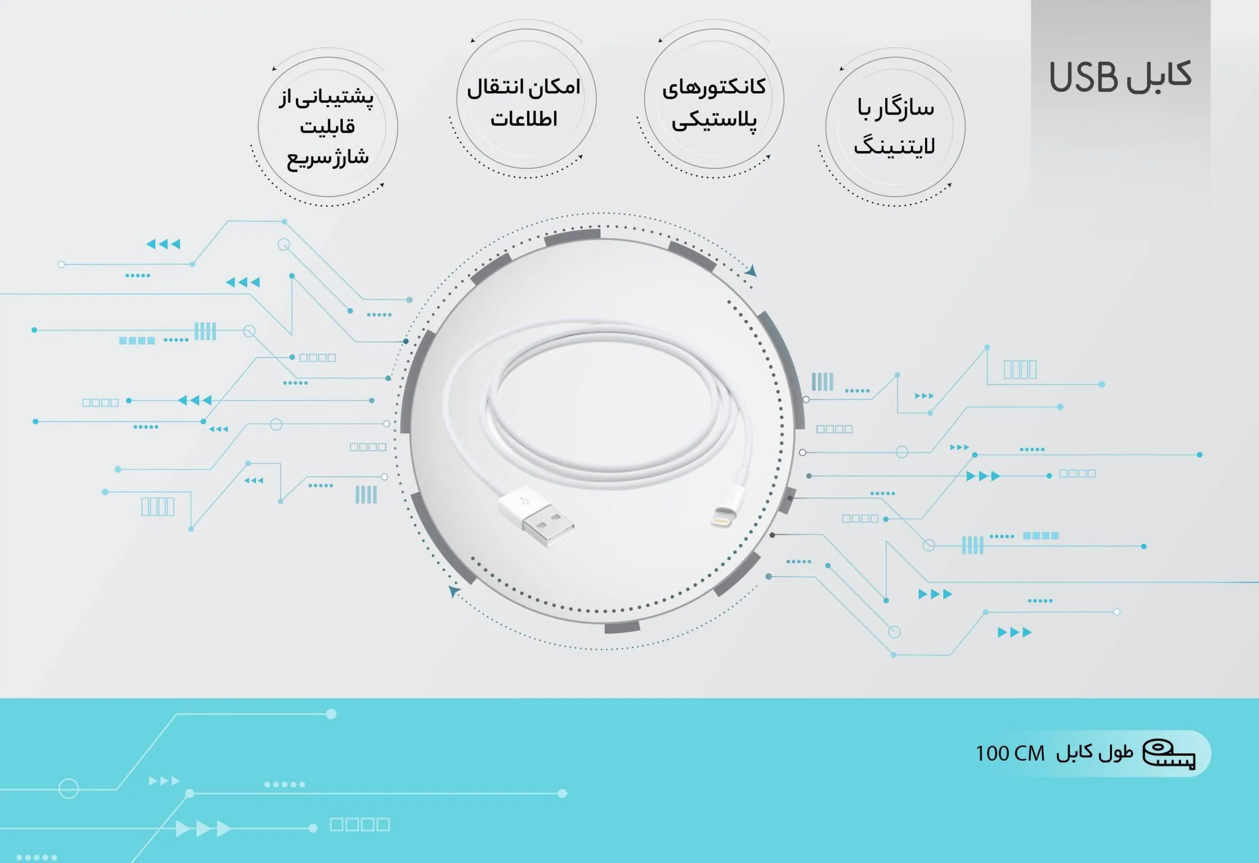 کابل تبدیل USB به لایتنینگ اپل طول 1 متر اصل | apple cable lightning 1m original
